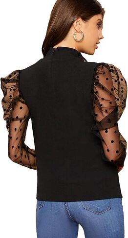 بلوزة نسائية من Floerns ذات رقبة وهمية وأكمام منتفخة in Kuwait