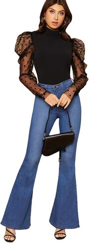 بلوزة نسائية من Floerns ذات رقبة وهمية وأكمام منتفخة in Kuwait