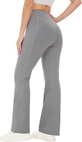 سراويل يوجا نسائية مبطنة بالصوف من SOOWOT، سراويل يوجا عالية الخصر، سراويل يوجا حرارية شتوية مع جيوب in Kuwait