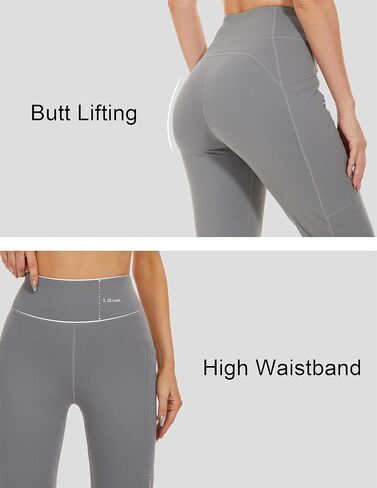 سراويل يوجا نسائية مبطنة بالصوف من SOOWOT، سراويل يوجا عالية الخصر، سراويل يوجا حرارية شتوية مع جيوب in Kuwait