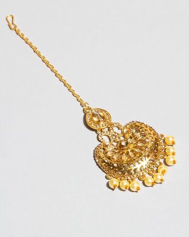 بيندهاني جولدن ستون بنجابي ستايل كبير ماانج تكا وأقراط هندية للنساء in Kuwait