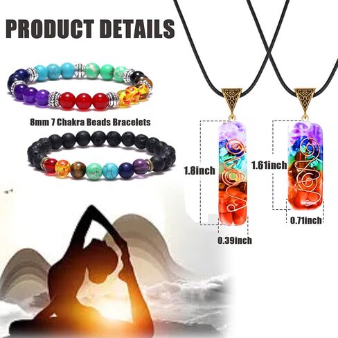 FUTTMI 7 Chakra Jewelry Set Crystal Pendant Necklace Chakra Lava Rock Stone Bead Bracelets Earrings for Women Men Reiki Healing Meditation Yoga Jewelry Set in Kuwait