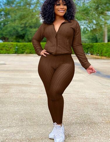 طقم بنطال ضيق نسائي بأكمام طويلة من Cailami مكون من قطعتين ملابس رياضية للتمرين in Kuwait