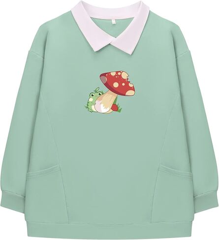 JULGIRL Womens Cute Frog Sweatshirt Kawaii Frog Hoodie Cartoon Graphic Preppy Pullover Sweater for Girls Aesthetic Clothes in Kuwait