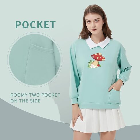 JULGIRL Womens Cute Frog Sweatshirt Kawaii Frog Hoodie Cartoon Graphic Preppy Pullover Sweater for Girls Aesthetic Clothes in Kuwait