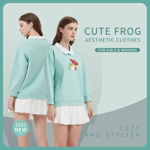 JULGIRL Womens Cute Frog Sweatshirt Kawaii Frog Hoodie Cartoon Graphic Preppy Pullover Sweater for Girls Aesthetic Clothes in Kuwait