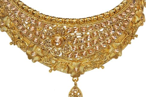 مجموعة مجوهرات عرائس تقليدية من Bindhani لوصيفة العروس تقليدية بوليوود مطلية بالذهب كوندان سلسلة وأقراط تيكا تيكا الهندية للنساء in Kuwait