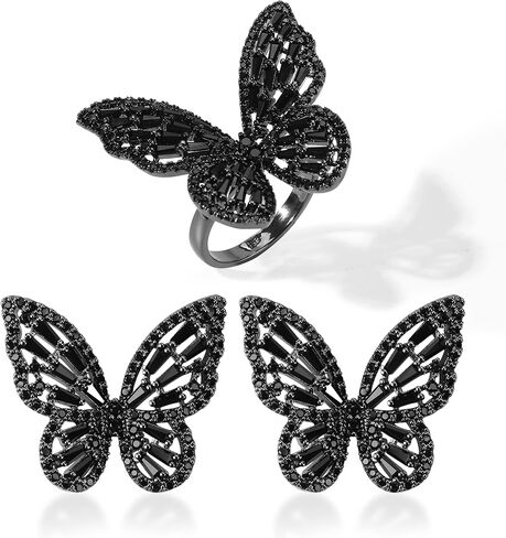 GELVTIC Women's Jewelry Sets Crystal Butterfly Earrings Necklaces for Women Girls Cubic Zirconia White Gold Butterfly Necklace Ring Bangle Bracelet Birthday Anniversary Valentines Mother's Day Jewelry Gifts for Mom Bridesmaid Wife Sister Friend in Kuwait