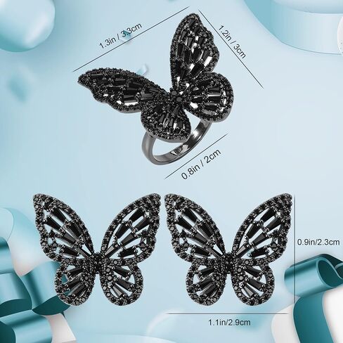 GELVTIC Women's Jewelry Sets Crystal Butterfly Earrings Necklaces for Women Girls Cubic Zirconia White Gold Butterfly Necklace Ring Bangle Bracelet Birthday Anniversary Valentines Mother's Day Jewelry Gifts for Mom Bridesmaid Wife Sister Friend in Kuwait
