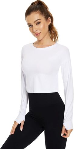 Cosy Pyro Womens Long Sleeve Crop Tops Athletic Casual Cropped Cotton Workout Sweatshirt with Thumb Hole in Kuwait