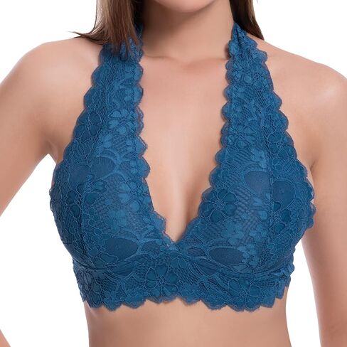JOJOANS Halter Lace Bralette Unpadded Wireless Sheer Bra Bustier Full Coverage Lingerie… in Kuwait