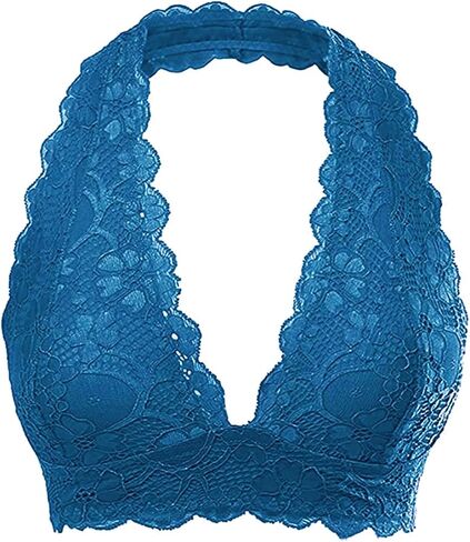 JOJOANS Halter Lace Bralette Unpadded Wireless Sheer Bra Bustier Full Coverage Lingerie… in Kuwait