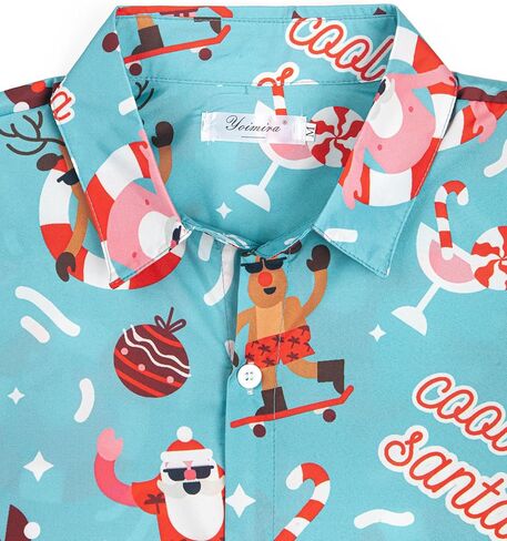 قمصان Yoimira لعيد الميلاد للرجال قميص هاواي بأزرار سفلية لقضاء العطلات وحفلات سانتا كلوز in Kuwait