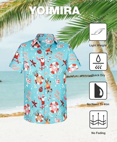 قمصان Yoimira لعيد الميلاد للرجال قميص هاواي بأزرار سفلية لقضاء العطلات وحفلات سانتا كلوز in Kuwait