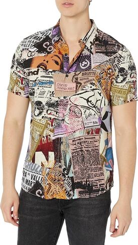 GUESS Men's Short Sleeve Eco Rayon Collage Shirt in Saudi Arabia