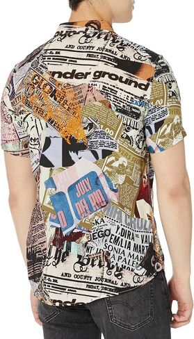 GUESS Men's Short Sleeve Eco Rayon Collage Shirt in Saudi Arabia