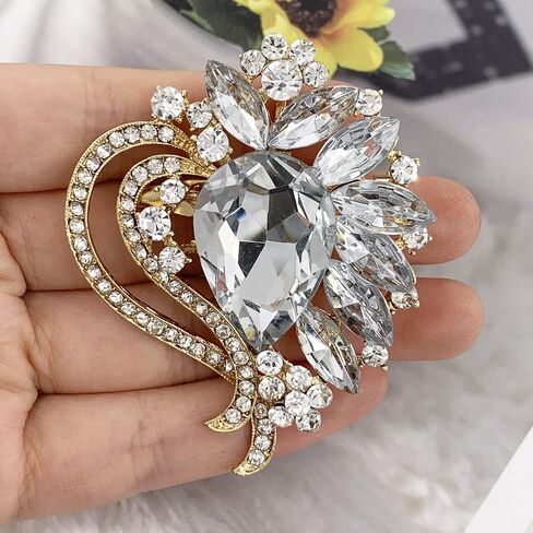 SELOVO Black Leaf Bouquet Scarf Brooch Pin Austrian Crystal Antiqued Silver Tone in Kuwait