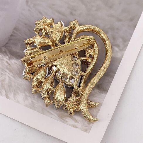 SELOVO Black Leaf Bouquet Scarf Brooch Pin Austrian Crystal Antiqued Silver Tone in Kuwait