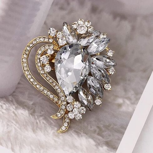 SELOVO Black Leaf Bouquet Scarf Brooch Pin Austrian Crystal Antiqued Silver Tone in Kuwait