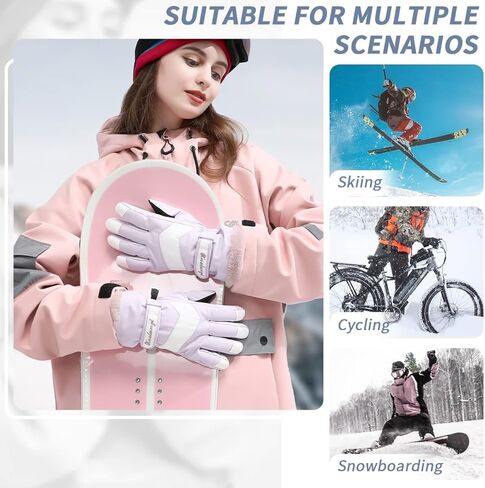 قفازات التزلج من بوجليا قفازات الثلج للنساء، قفازات مقاومة للماء على الجليد، قفازات معزولة تعمل باللمس للطقس البارد، قفازات تزلج دافئة مقاومة للرياح مع جيب in Kuwait