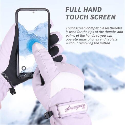 قفازات التزلج من بوجليا قفازات الثلج للنساء، قفازات مقاومة للماء على الجليد، قفازات معزولة تعمل باللمس للطقس البارد، قفازات تزلج دافئة مقاومة للرياح مع جيب in Kuwait