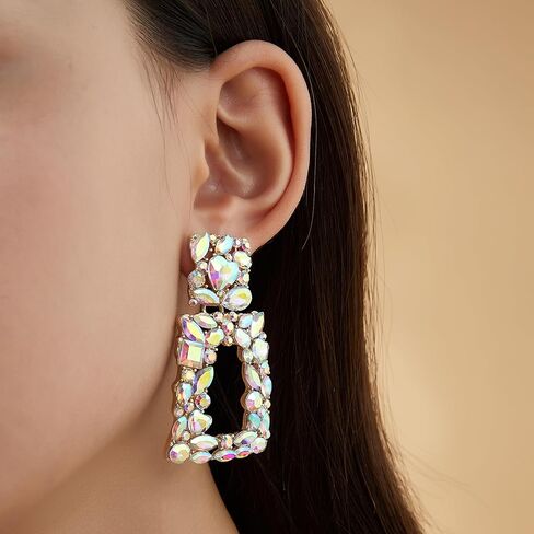 POWNOOL موضة شبه منحرف قطرة استرخى أقراط-سباركلي الملونة هندسية هيبوالرجينيك استرخى أقراط للنساء العصرية in Kuwait