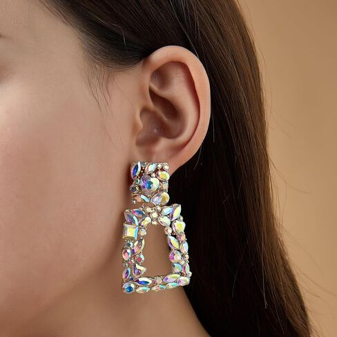 POWNOOL موضة شبه منحرف قطرة استرخى أقراط-سباركلي الملونة هندسية هيبوالرجينيك استرخى أقراط للنساء العصرية in Kuwait