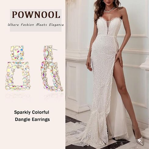 POWNOOL موضة شبه منحرف قطرة استرخى أقراط-سباركلي الملونة هندسية هيبوالرجينيك استرخى أقراط للنساء العصرية in Kuwait