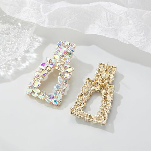 POWNOOL موضة شبه منحرف قطرة استرخى أقراط-سباركلي الملونة هندسية هيبوالرجينيك استرخى أقراط للنساء العصرية in Kuwait