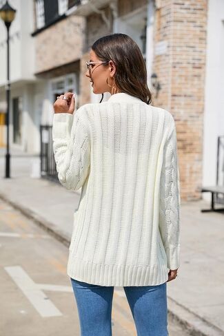 MISSKY Women's Open Front Cardigan Sweater with Pockets Long Sleeve Cable Knit Button Loose Cardigan Sweater Outwear in Kuwait