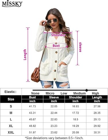 MISSKY Women's Open Front Cardigan Sweater with Pockets Long Sleeve Cable Knit Button Loose Cardigan Sweater Outwear in Kuwait