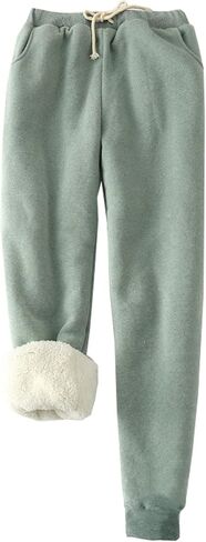 HeSaYep Women's Warm Sherpa Lined Sweatpants Drawstring Athletic Jogger Fleece Pants with Pockets in Kuwait