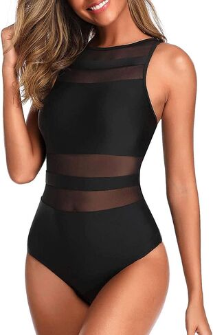Holipick Women High Neck One Piece Swimsuits for Women Mesh Bathing Suits Open Back Swimwear in Saudi Arabia