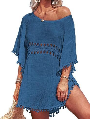 AI'MAGE Women's Crochet Chiffon Swimsuit Cover Up 2023 Bathing Suit Bikini Pom Pom Beach Cover Ups in Saudi Arabia