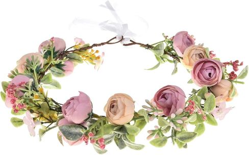Girls Camellias Flower Crown Birthday Photo Pops Hair Wreath Wedding Festival Floral Headpiece XM11 (A-Blush) in Kuwait