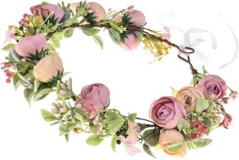 Girls Camellias Flower Crown Birthday Photo Pops Hair Wreath Wedding Festival Floral Headpiece XM11 (A-Blush) in Kuwait