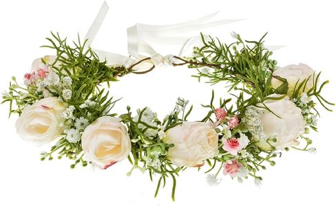 Girls Camellias Flower Crown Birthday Photo Pops Hair Wreath Wedding Festival Floral Headpiece XM11 (A-Blush) in Kuwait