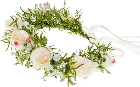 Girls Camellias Flower Crown Birthday Photo Pops Hair Wreath Wedding Festival Floral Headpiece XM11 (A-Blush) in Kuwait