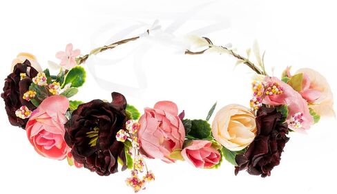 Girls Camellias Flower Crown Birthday Photo Pops Hair Wreath Wedding Festival Floral Headpiece XM11 (A-Blush) in Kuwait