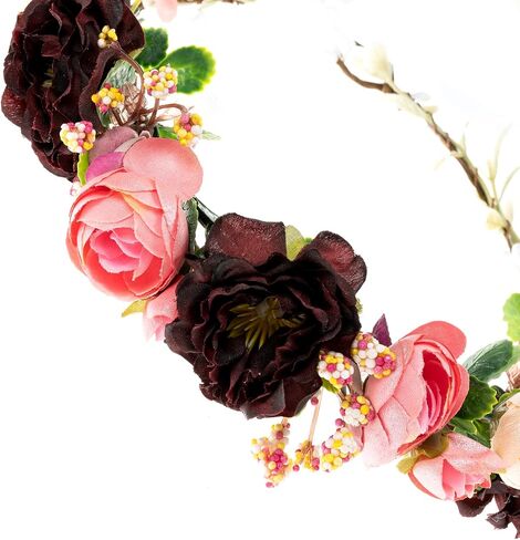 Girls Camellias Flower Crown Birthday Photo Pops Hair Wreath Wedding Festival Floral Headpiece XM11 (A-Blush) in Kuwait