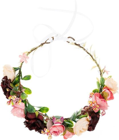 Girls Camellias Flower Crown Birthday Photo Pops Hair Wreath Wedding Festival Floral Headpiece XM11 (A-Blush) in Kuwait
