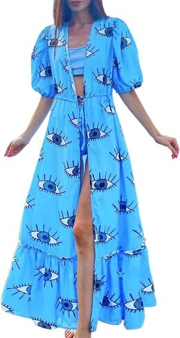 بدلة سباحة EDOLYNSA Rainbow Kimonos للنساء برقبة عميقة على شكل حرف V، فستان كيمونو لامع... in Kuwait