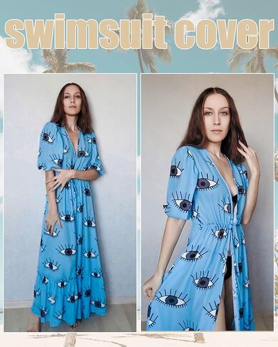 بدلة سباحة EDOLYNSA Rainbow Kimonos للنساء برقبة عميقة على شكل حرف V، فستان كيمونو لامع... in Kuwait