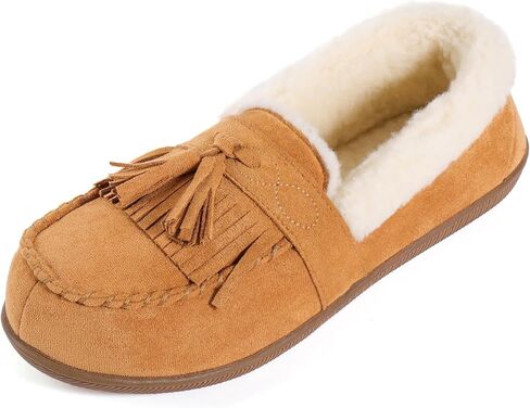 Zizor Moccasins Slippers Women, Vintage House Shoes, Indoor Outdoor, Memory Foam, Ladies Tassel Loafers, Warm Moc Pantuflas with Rubber Sole, Winter Gifts in Kuwait