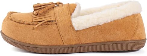 Zizor Moccasins Slippers Women, Vintage House Shoes, Indoor Outdoor, Memory Foam, Ladies Tassel Loafers, Warm Moc Pantuflas with Rubber Sole, Winter Gifts in Kuwait