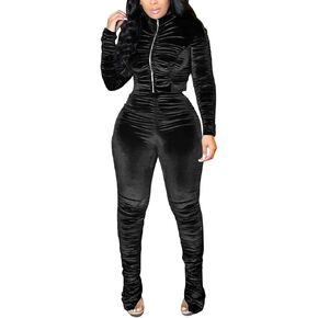 KANSOON Track Suits for Women Set 2 Piece Sweatsuits Outfits Velour Ruched Long Sleeve Zip Up Jacket and Pants Sets in Kuwait