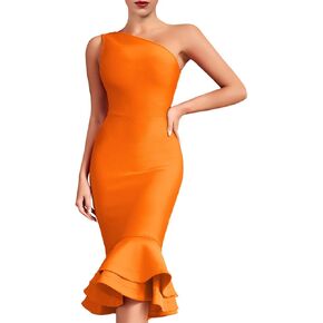 whoinshop Women's One Shoulder Mermaid Bodycon Dress Celebrity Midi Party Club Bandage Dress in Kuwait