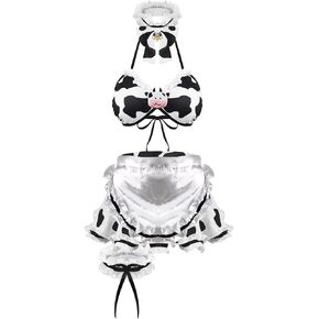 paloli Maid Cosplay Bikini Set, Cow Print Milk-Silk Fabric with Accessories in Kuwait