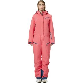 HMANOOUF Womens One Pieces Ski Suits Winter Waterproof Onesies Snowsuit Removable Hood Ski Jumpsuits for Outdoor Sports