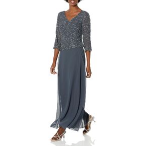 J Kara Women's V-Neck with 3/4 Sleeve Long Dress